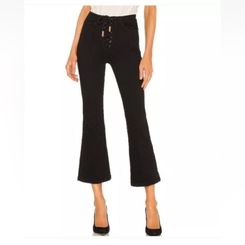 FRAME Corded Lace Up Crop Flare Pants Black Denim Jeans Boho Size 27